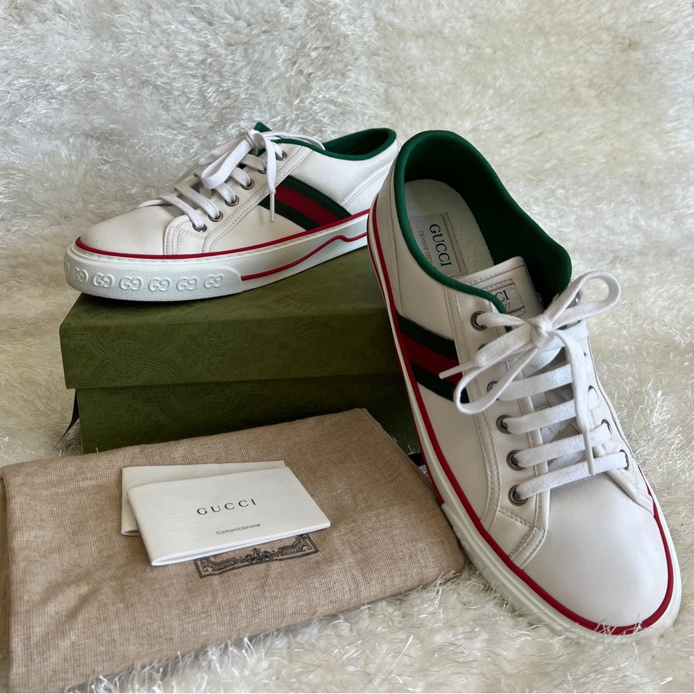 GUCCI Tennis Sneakers- white leather- Women’s size 40/ 10- Excellent condition